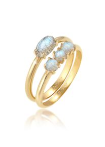 Ring-Set Elli "Ring Set Vintage Cabochon Labradorit Silber vergoldet" Gr. 54, gold, Fingerringe, Damen, 54,mit Stein, Silber 925 (Sterlingsilber), 4mm, Ring-Set