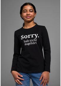 Langarmshirt Kidsworld "Sorry. hab nicht zugeh&ouml;rt", M&auml;dchen, Gr. 176/182, schwarz, Single Jersey, Obermaterial: 100% Baumwolle, bedruckt, Basic, Rundhals, Shirts Langarmshirt, Langarm, Basic-Passform, mit peppigem Druck und Statements, Topseller