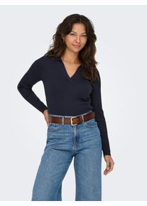 Polokragenpullover Only "ONLKAYA LS POLO PULLOVER EX KNT", Damen, Gr. XS, blau (night sky), Strick, Obermaterial: 70% Viskose, 30% Nylon, unifarben, regular fit normal, V-Ausschnitt, Pullover Polokragenpullover, Rippstrick