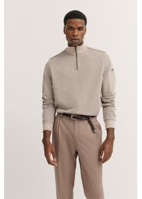 Troyer Bugatti, Herren, Gr. XXL, beige (60, taupe), 65% Baumwolle, 35% Polyester, unifarben, normal, ohne Ausschnitt, Rippb&uuml;ndchen, Pullover Troyer, mit Stehkragen & Rei&szlig;verschluss