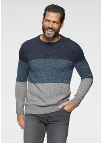 MAN'S WORLD Rundhalspullover MAN'S WORLD "Bis Gr&ouml;&szlig;e 5 XL", Herren, Gr. 3XL (64/66), bunt (blau, petrol, grau), Strick, Obermaterial: 50% Baumwolle, 50% Polyacryl, gestreift, regular fit, Rundhals, Rippstrickb&uuml;ndchen, Pullover Rundhalspullover, mehrfarbig, Topseller