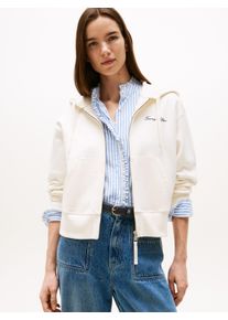 Sweatjacke Tommy Hilfiger "SCRIPT REG PIQUE ZIP-UP HOODIE", Damen, Gr. XXL (44), beige (ivory silk), Sweatware, Obermaterial: 85% Baumwolle, 15% Polyamid, unifarben, regular fit normal, Rundhals, Sweatjacken Sweatjacke, mit Tommy Hilfiger Script Logo-Schriftzug