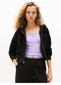 Kapuzensweatjacke Tommy Jeans "TJW BXY CRP LINEAR ZIP THRU EXT", Damen, Gr. XXL (44), schwarz, Sweatware, Obermaterial: 80% Baumwolle, 20% Polyester, unifarben, Rippb&uuml;ndchen, Sweatjacken Kapuzensweatjacke