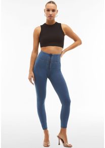 Jeggings Freddy "WRUP4 SUPERSKINNY", Damen, Gr. S (36), N-Gr, bunt (light blau gelb seams), Web, Obermaterial: 84% Baumwolle, 16% Elasthan, figurbetont lang, Hosen Jeggings, mit Lifting & Shaping Effekt, superskinny, mit extra breitem Bund