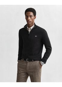 Troyer Gant "CLASSIC COTTON HALF ZIP", Herren, Gr. 3XL, schwarz, Strick, Obermaterial: 100% Baumwolle, Rippb&uuml;ndchen, Pullover Troyer, mit gerippten Details