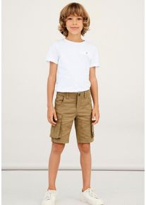 Cargobermudas name it "NKMRYAN REG TWI L SHORTS 6776-BA NOOS", Jungen, Gr. 122, N-Gr, braun (kelp), Twill, Obermaterial: 98% Baumwolle, 2% Elasthan, unifarben, washed, regular fit kniefrei, Hosen Cargobermudas, Baumwollmischung, Stretch, Cargotaschen