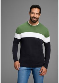 H.I.S. Rundhalspullover H.I.S "neue Farben", Herren, Gr. 3XL (64/66), gr&uuml;n (gr&uuml;n gestreif), Feinstrick, Obermaterial: 50% Baumwolle, 50% Polyacryl, regular fit, Rundhals, Rippstrickb&uuml;ndchen, Pullover Rundhalspullover, Colorblocking, in leichter Strickqualit&auml;t