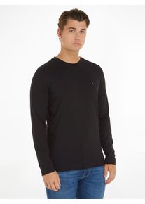 Longsleeve Tommy Hilfiger "TOMMY LOGO LONG SLEEVE TEE", Herren, Gr. M (48/50), schwarz, Single Jersey, Obermaterial: 100% Baumwolle, bestickt, unifarben, normal h&uuml;ftlang, Rundhals, Shirts Longsleeve, mit Logodruck