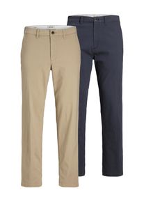 Jack & Jones Chinohose JACK & JONES "JPSTKANE DAVE CHINO 2PK MP NOOS", Herren, Gr. 31, L&auml;nge 34, blau (crockery pack:navy blazer), Web, Obermaterial: 98% Baumwolle, 2% Elasthan, unifarben, relaxed fit normal, Hosen Chinohose, In vorgewaschener Qualit&auml;t