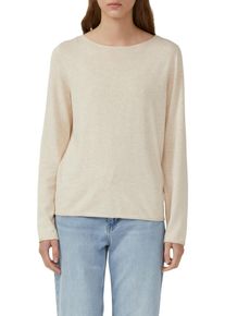 Langarmshirt s.Oliver, Damen, Gr. 36, beige (ecru), Strick, Obermaterial: 50% Baumwolle, 50% Viskose, unifarben, regular fit taillenbedeckt, Rundhals, gerader Abschluss, Shirts Langarmshirt, mit Rollkanten