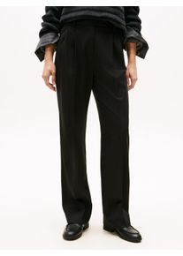 Anzughose Tommy Hilfiger "TIMELESS WOOL RLXD STRT PANT", Damen, Gr. 46, N-Gr, schwarz, Web, Obermaterial: 54% Polyester, 44% Wolle, 2% Elasthan, unifarben, relaxed fit kn&ouml;chellang, Hosen Anzughose, mit Wolle