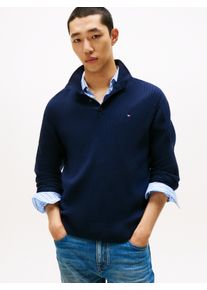 Troyer Tommy Hilfiger "PIMA CASH STRUCTURE MOCK", Herren, Gr. L, blau (desert sky), Strick, Obermaterial: 95% Baumwolle, 5% Kaschmir, normal, Rippb&uuml;ndchen, Pullover Troyer, Rippb&uuml;ndchen am Kragen, &Auml;rmel und Saum