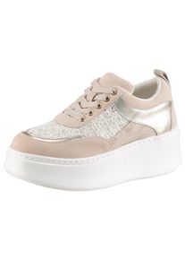 Sneaker Marc Cain "Sports Dodgy Dogs", Damen, Gr. 37, beige goldfarben, Leder, Textil, metallic, Schuhe Sneaker, Keilsneaker, Sneaker, Schn&uuml;rschuh im Retro Look