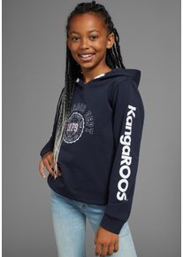 Kapuzensweatshirt Kangaroos "Logo-Print", M&auml;dchen, Gr. 164/170, blau (marine), Sweatware, Obermaterial: 100% Baumwolle. Kapuzenfutter: 100% Baumwolle, bedruckt, bequem h&uuml;ftlang, Sweatshirts Kapuzensweatshirt, in weicher Qualit&auml;t f&uuml;r M&auml;dchen, Topseller