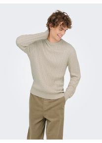 Only & Sons Strickpullover ONLY & SONS "ONSLOUI REG 12 CABEL CREW KNIT NOOS", Herren, Gr. L, oatmeal detail:melange, Strick, Obermaterial: 60% Baumwolle, 20% Nylon, 20% Viskose, meliert, regular fit normal, Rundhals, Rippb&uuml;ndchen, Pullover Strickpullover