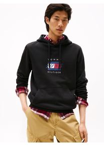 Kapuzensweatshirt Tommy Hilfiger "LINEAR FLAG GRAPHIC", Herren, Gr. S, schwarz, Sweatware, Obermaterial: 100% Baumwolle, regular fit, Rippstrickb&uuml;ndchen, Sweatshirts Kapuzensweatshirt, Regular Fit, Hoodie, Kapuze mit Tunnelzug