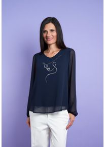 Langarmbluse Seidel Moden, Damen, Gr. 50, nachtblau, Web, Obermaterial: 100% Polyester. Obermaterial 2: 95% Viskose, 5% Elasthan, unifarben, regular fit taillenbedeckt, Rundhals, elastischer Bund, Blusen Langarmbluse, im modischen Lagenlook, MADE IN GERMANY