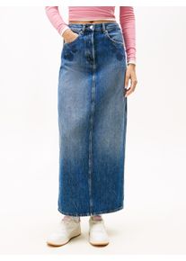 Jeansrock Tommy Jeans "LAYLA MAXI SKIRT CBF DI2057", Damen, Gr. 25, blau (denim schwarz), Denim/Jeans, Obermaterial: 100% Baumwolle, unifarben, lang, R&ouml;cke Jeansrock, mit Stickerei