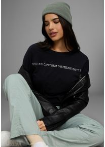 Langarmshirt Kangaroos, Damen, Gr. 44/46, schwarz, Jersey, Obermaterial: 54% Baumwolle, 38% Polyester, 8% Elasthan, figurumspielend h&uuml;ftlang, Rundhals, angesetztes B&uuml;ndchen mit Daumenl&ouml;chern, Shirts Langarmshirt, mit schimmerndem Druck