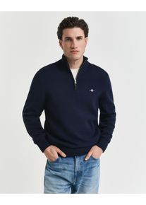 Troyer Gant "CASUAL COTTON HALF ZIP", Herren, Gr. 4XL, blau (evening blau), Strick, Obermaterial: 100% Baumwolle, regular fit h&uuml;ftlang, hoch geschlossener Ausschnitt, elastischer Bund, Pullover Troyer, mit grafischer Logostickerei auf der Brust