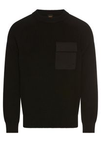 Strickpullover BOSS Orange "Kalamaro", Herren, Gr. L, schwarz (schwarz001), Strick, Obermaterial: 100% Baumwolle, unifarben, regular fit h&uuml;ftlang, Rundhals, B&uuml;ndchen, Pullover Strickpullover, mit Brusttasche