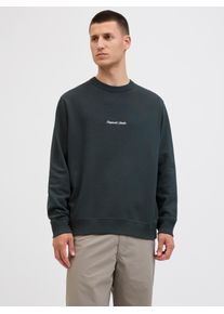 Jack & Jones Sweatshirt JACK & JONES "JORNORREBRO EMB SWEAT CREW NOOS", Herren, Gr. XS, schwarz (forest river), angeraute Sweatware, Obermaterial: 89% Baumwolle, 11% Polyester, unifarben, relaxed fit normal, Rundhals, Rippb&uuml;ndchen, Sweatshirts Sweatshirt, mit Logo Print