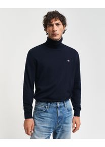 Strickpullover Gant "CTN/WO ROLLNECK", Herren, Gr. XXL, blau (evening blau), Strick, Obermaterial: 70% Baumwolle, 30% Wolle, unifarben, regular fit normal, Rundhals, eingesetzt Rippstrickb&uuml;ndchen, Pullover Strickpullover, Mit Rundhalsausschnitt