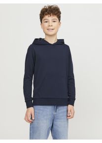 Jack & Jones Kapuzensweatshirt JACK & JONES JUNIOR "JJEBRADLEY SWEAT HOOD NOOS JNR", Jungen, Gr. 176, blau (navy blazer), angeraute Sweatware, Obermaterial: 61% Polyester, 39% Baumwolle, unifarben, Basic, regular fit normal, Rundhals, Rippb&uuml;ndchen, Sweatshirts Kapuzensweatshirt