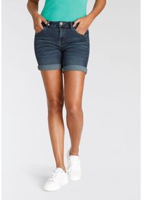 Jeansshorts Arizona "Ultra-Stretch", Damen, Gr. 50, N-Gr, blau (dunkelblau us), Jeans, Obermaterial: 74% Baumwolle, 24% Polyester, 2% Elasthan, Basic, extraeng kurz, Jeans Jeansshorts, extra eng geschnitten, krempelbare Beinabschl&uuml;sse