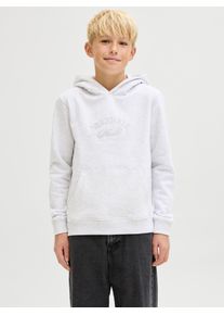 Jack & Jones Kapuzensweatshirt JACK & JONES JUNIOR "JORBLEECKER BRANDING SWEAT HOOD BF JNR", Jungen, Gr. 128, hellwei&szlig; detail:org melange, angeraute Sweatware, Obermaterial: 70% Baumwolle, 30% Polyester, bedruckt, unifarben, loose fit h&uuml;ftbedeckend, Rundhals, Rippb&uuml;ndchen, Sweatshirts Kapuzensweatshirt