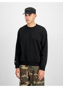 Sweatshirt Alpha Industries "Label Sweater BP", Herren, Gr. L, schwarz, angeraute Sweatware, Obermaterial: 80% Baumwolle, 20% Polyester, bedruckt, regular fit normal, Rundhals, Rippb&uuml;ndchen, Sweatshirts Sweatshirt