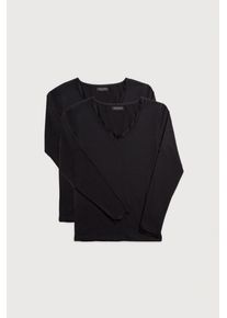 Langarmshirt YSABEL MORA "BASIC COLLECTION COTTON WITH LACE", Damen, Gr. L, schwarz, Single Jersey, Obermaterial: 95% Baumwolle, 5% Elasthan, figurbetont h&uuml;ftlang, Rundhals, Spitzenkante, Shirts Langarmshirt, das perfekte Basic-Longsleeve f&uuml;r jeden Tag