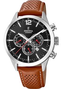 Chronograph Festina "Timeless Chronograph", braun (cognacfarben, schwarz), Armbanduhren, Herren, Chronograph, Armbanduhr, Quarzuhr, Herrenuhr, Stoppfunktion, Lederarmband