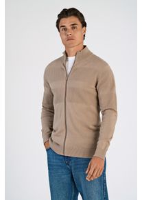 Strickjacke LINDBERGH, Herren, Gr. 3XL, beige (sand), Strick, Obermaterial: 100% Baumwolle, unifarben, regular fit h&uuml;ftbedeckend, Rundhals, Rippb&uuml;ndchen, Strickjacken Strickjacke, mit Stehkragen und Rei&szlig;verschluss