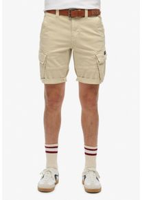 Cargobermudas Superdry "CORE CARGO SHORT", Damen, Gr. 38, N-Gr, beige (sand), Web, Obermaterial: 97% Baumwolle, 3% Elasthan, unifarben, straight fit knielang, Hosen Cargobermudas