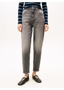 Mom-Jeans Tommy Jeans "MOM JEAN UH TPR", Damen, Gr. 34, L&auml;nge 28, blau (denim grau), Denim/Jeans, Obermaterial: 99% Baumwolle, 1% Elasthan, regular fit kn&ouml;chelfrei, Jeans Mom-Jeans, mit Logo-Stickereien, in kn&ouml;chelfreier L&auml;nge
