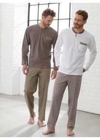w&auml;schepur Schlafanzug W&Auml;SCHEPUR, Herren, Gr. 44/46, grau (dunkeltaupe, ecru), 100% Baumwolle, Homewear-Sets Schlafanzug