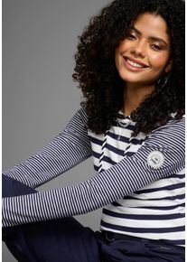 Kapuzenshirt Kangaroos, Damen, Gr. 36/38, blau (marine, wei&szlig;, gestreift), Rippware, Obermaterial: 100% Baumwolle, gestreift, figurbetont h&uuml;ftbedeckend, Shirts Kapuzenshirt, Langarm, h&uuml;ftbedeckend, elastische Rippware, Topseller