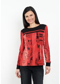 Langarmshirt Seidel Moden, Damen, Gr. 52, rot, Jersey, Obermaterial: 94% Viskose, 6% Elasthan, bedruckt, regular fit taillenbedeckt, Rundhals, B&uuml;ndchen, Shirts Langarmshirt, mit grafischem Print - MADE IN GERMANY