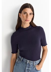 Rollkragenshirt RICHROYAL, Damen, Gr. XS, blau (midnight blau), Single Jersey, Obermaterial: 95% Lyocell, 5% Elasthan, unifarben, regular fit normal, Rundhals, eingesetzt gewellter Abschluss, Shirts Rollkragenshirt, mit gewellten Kanten