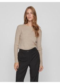 Rundhalspullover Vila "VICOMFY O-NECK L/S KNIT TOP/SU - NOOS", Damen, Gr. S, beige (natural melange), Rippstrick, Obermaterial: 51% Viskose, 27% Polyester, 22% Polyamid, meliert, normal, Rundhals, Rippstrickb&uuml;ndchen, Pullover Rundhalspullover