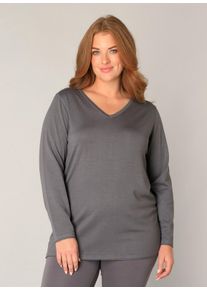 Strickpullover Base Level Curvy "Anine", Damen, Gr. 50, grau (dunkelgrau), Strick, Obermaterial: 80% Viskose, 20% Nylon, unifarben, figurbetont h&uuml;ftbedeckend, V-Ausschnitt, eingesetzt abgesteppt, Pullover Strickpullover, mit V-Ausschnitt