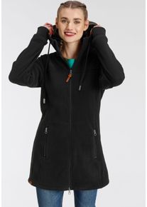 Fleecejacke Kangaroos, Damen, Gr. 44, schwarz, Fleece, Obermaterial: 100% Polyester, kontrastfarbene Details, figurbetont Po-bedeckend, mit Daumenl&ouml;chern, Jacken Fleecejacke, figurbetonter Schnitt, mit Kapuze, mit 2-Wege-Rei&szlig;verschluss, Topseller