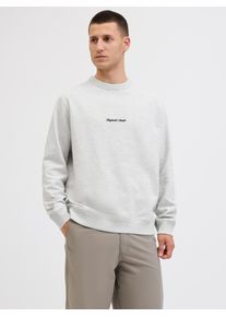 Jack & Jones Sweatshirt JACK & JONES "JORNORREBRO EMB SWEAT CREW NOOS", Herren, Gr. S, grau (wei&szlig; melange), angeraute Sweatware, Obermaterial: 89% Baumwolle, 11% Polyester, meliert, unifarben, relaxed fit normal, Rundhals, Rippb&uuml;ndchen, Sweatshirts Sweatshirt, mit Logo Print