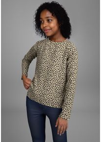 Langarmshirt Kidsworld "Shirt in Leo-Optik", M&auml;dchen, Gr. 104/110, gemustert leo, Single Jersey, Obermaterial: 95% Baumwolle, 5% Elasthan, Basic h&uuml;ftlang, Rundhals, Shirts Langarmshirt, Modischer Animal-Print