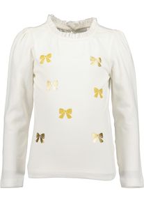 Langarmshirt Blue Seven, M&auml;dchen, Gr. 104, wei&szlig; (sanftes wei&szlig;), Single Jersey, Obermaterial: 95% Baumwolle, 5% Elasthan, bedruckt, regular fit normal, Rundhals, Puff&auml;rmel abgesteppte Kante, Shirts Langarmshirt, mit schmalem T&uuml;ll-Stehkragen und dezent geraffte Puff&auml;rmel