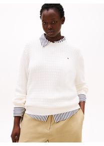 Strickpullover Tommy Hilfiger Curve "CRV CO CABLE FINE GG C-NK LS SWT", Damen, Gr. 50, beige (ivory silk), Strick, Obermaterial: 100% Baumwolle, unifarben, figurbetont normal, Rundhals, Rippstrickb&uuml;ndchen, Pullover Strickpullover, in gro&szlig;en Gr&ouml;&szlig;en, mit Zopfmuster