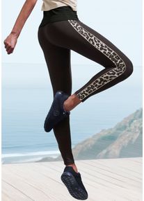 active by Lascana Leggings LASCANA ACTIVE, Damen, Gr. L (44/46), N-Gr, schwarz, Obermaterial: 95% Baumwolle, 5% Elasthan, unifarben mit Farbeins&auml;tzen, figurbetont lang, Hosen Leggings, Eins&auml;tze mit Leopardenmuster an den Beinen, Topseller