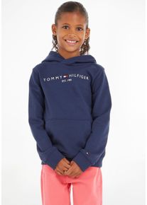 Kapuzensweatshirt Tommy Hilfiger "ESSENTIAL HOODIE", Jungen, Gr. 12/152, blau (marine), Obermaterial: 100% Baumwolle, bestickt, Basic schmal, Rippb&uuml;ndchen, Sweatshirts Kapuzensweatshirt, f&uuml;r Jungen und M&auml;dchen