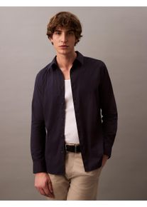 Langarmhemd Calvin Klein "LONG SLEEVE SOLID STRETCH SLIM SHIRT", Damen, Gr. M, N-Gr, blau (schwarz sapphire), Web, Obermaterial: 96% Baumwolle, 4% Elasthan, unifarben, slim fit h&uuml;ftlang, Rundhals, &Auml;rmel mit &Auml;rmelschlitz 2-Knopf-Manschette, Hemden Langarmhemd, slim fit, in Unifarbe